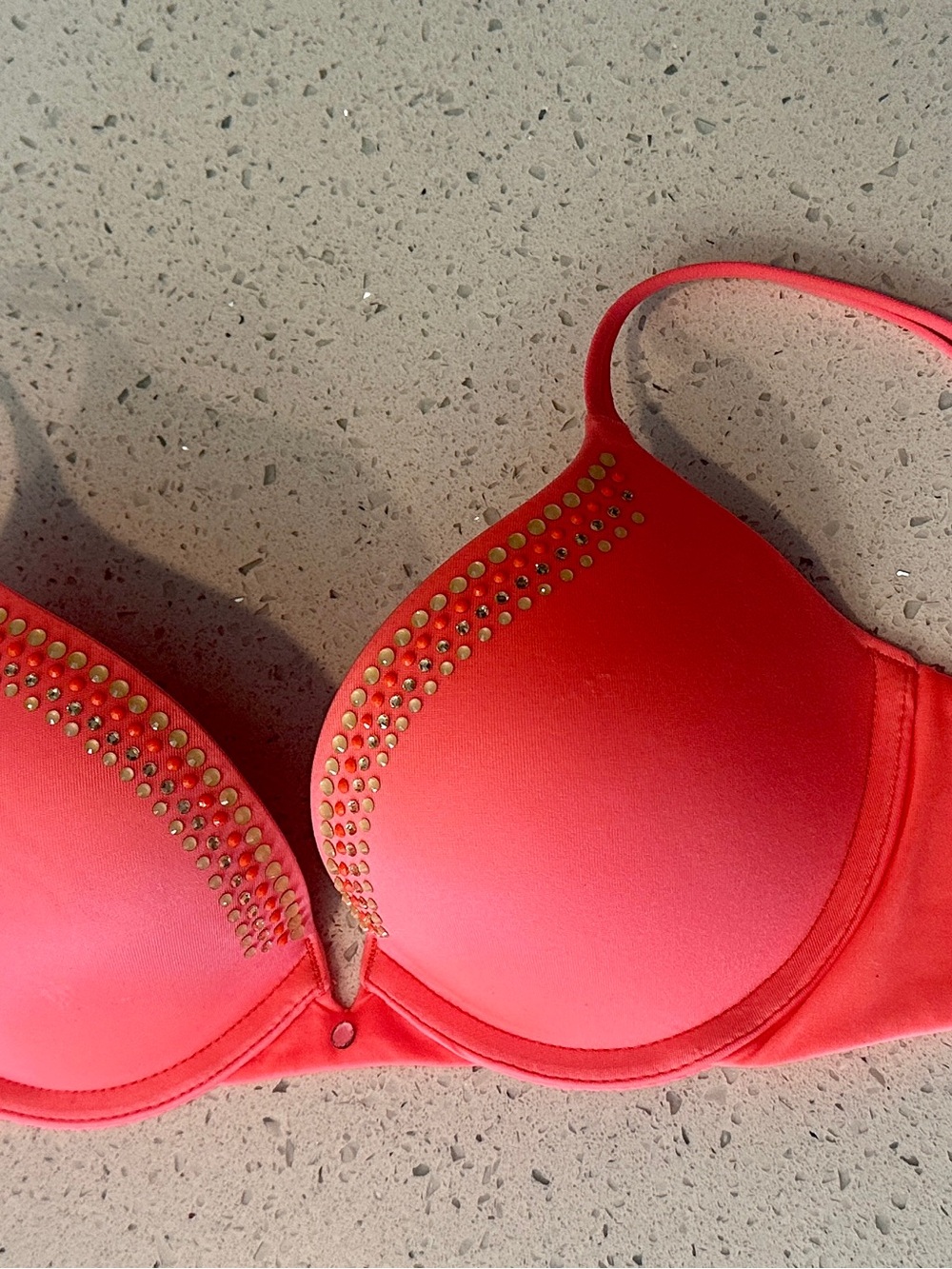 Victoria's Secret Coral-Red Studded Push-Up Bra